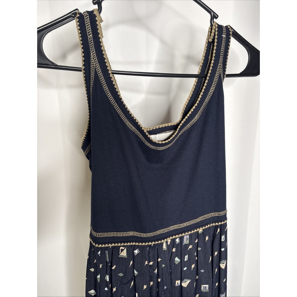 Vintage 90s Santa Fe Empire Waist Midi Dress Sz 4 Cotton Rayon Gold Geometric - Picture 4 of 12